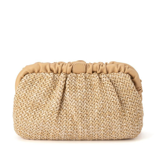 Amalia Pleated Beige Woven Clutch Bag | Gretel Lane 