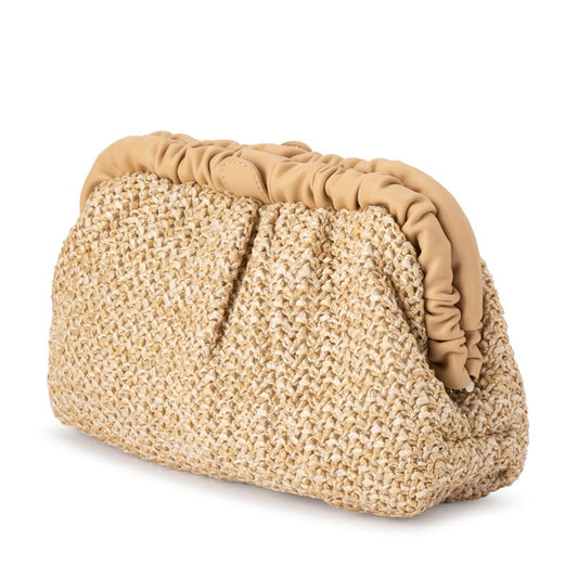 Amalia Pleated Beige Woven Clutch Bag | Gretel Lane