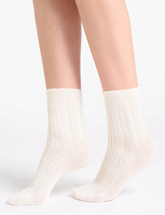 Angelina Cable Crew Sock (Milk)