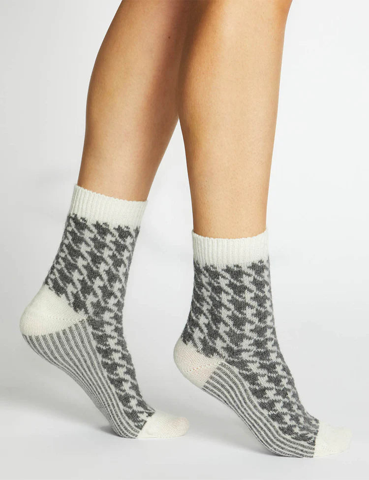 Antonia Houndstooth Crew Sock (Charcoal)