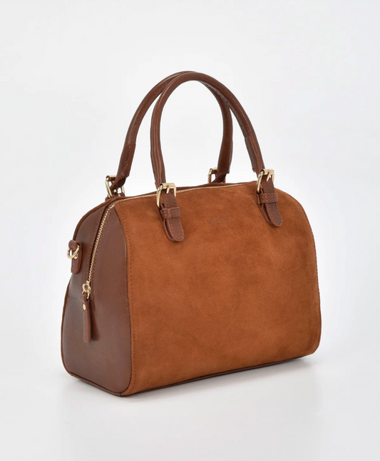 Cobb & Co Armadale Leather Handle Bag in Tan Suede | Women's Handbags | Gretel Lane