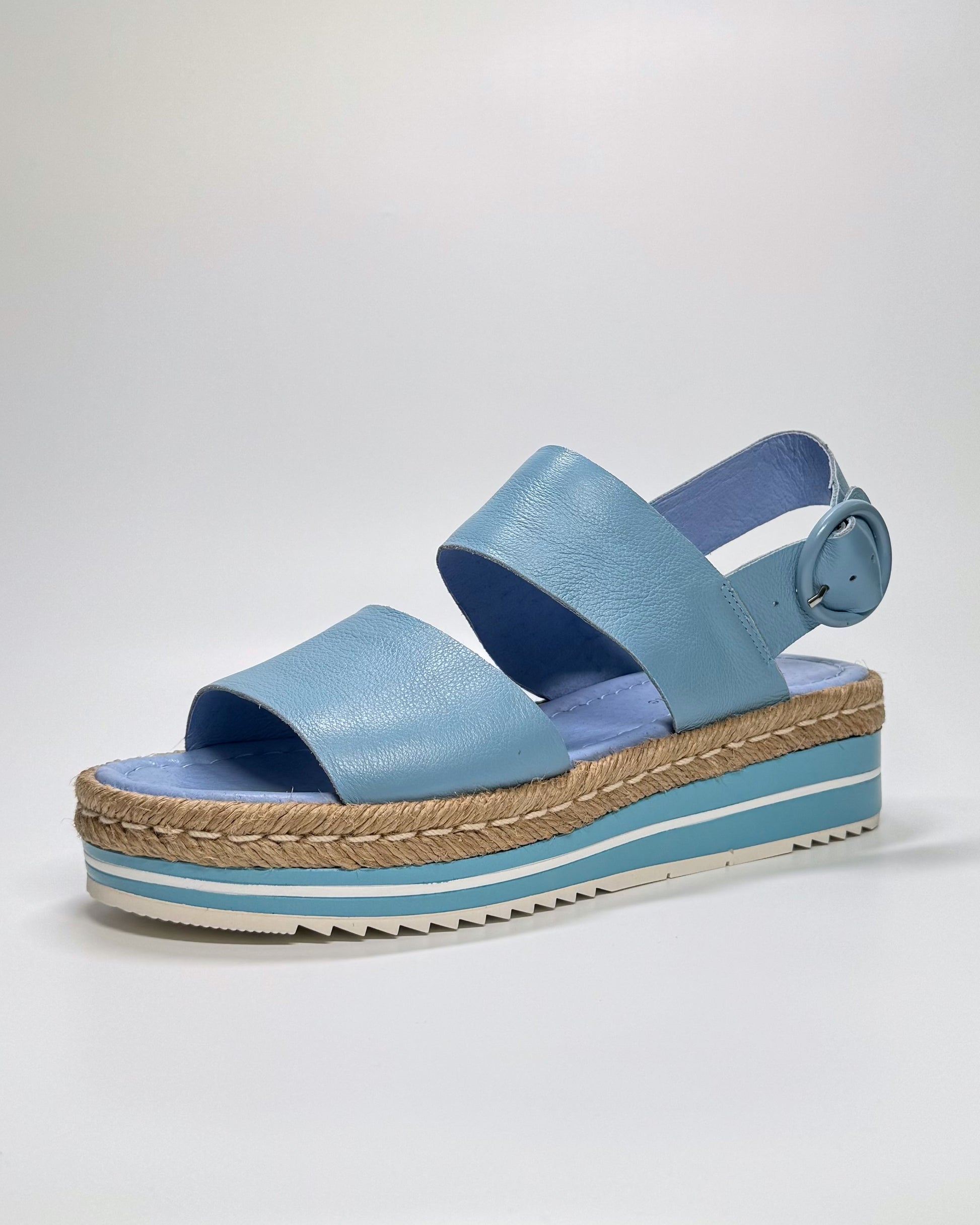 Women's Blue Leather Flatform Sandal | Gretel Lane