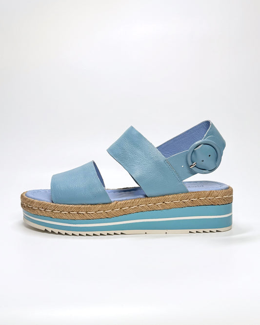 Women's Blue Leather Flatform Sandal | Gretel Lane