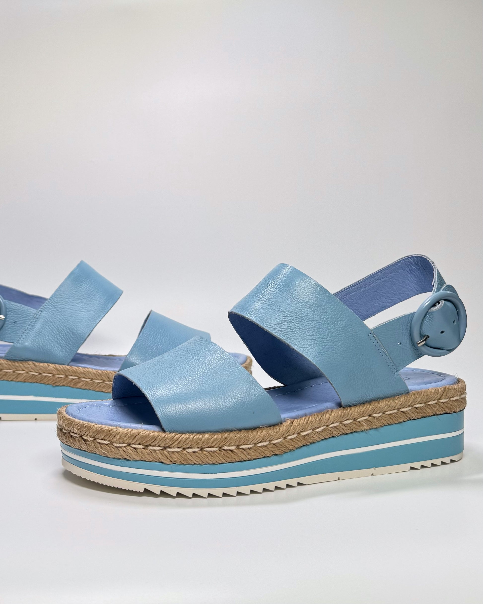 Women's Blue Leather Flatform Sandal | Gretel Lane