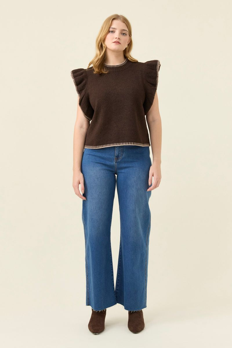 Isle of Mine Women's Brown Athena Frill Sleeve Knit Top | Gretel Lane