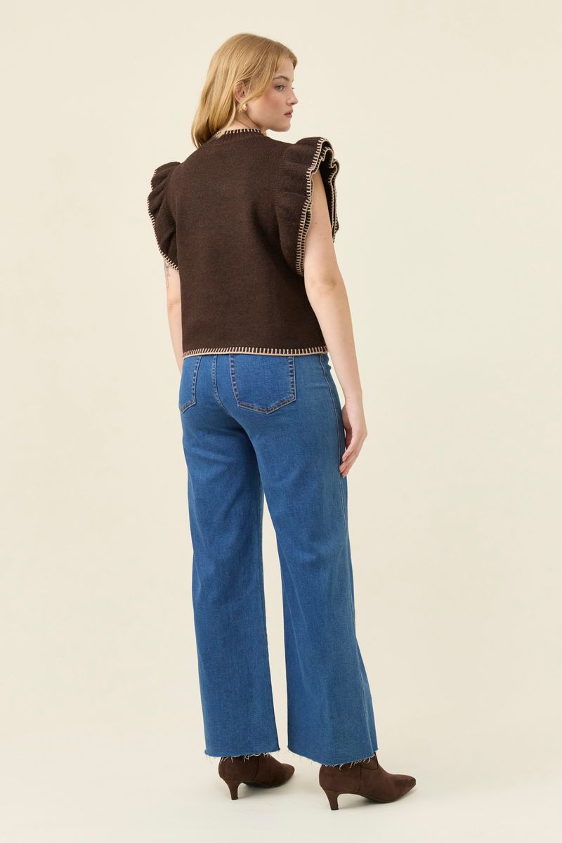 Isle of Mine Women's Brown Athena Frill Sleeve Knit Top | Gretel Lane