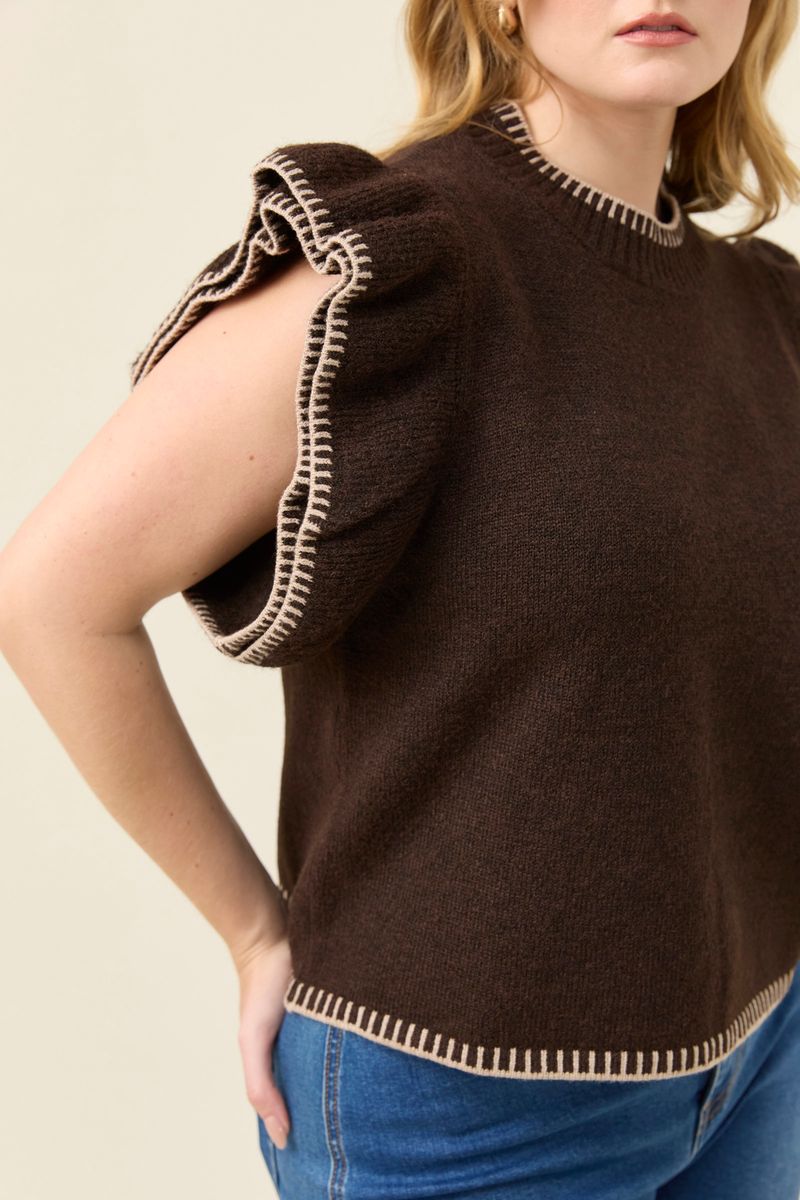 Isle of Mine Women's Brown Athena Frill Sleeve Knit Top | Gretel Lane