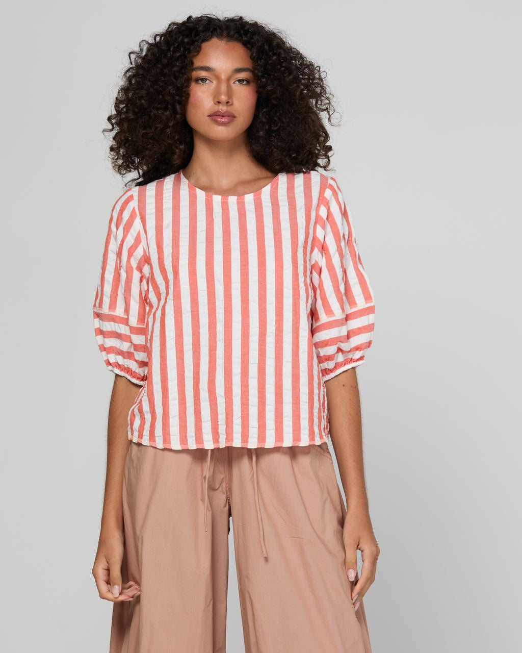 Boom Shankar Ava Cotton Seersucker Top Watermelon Stripe | Women's Clothing | Gretel Lane
