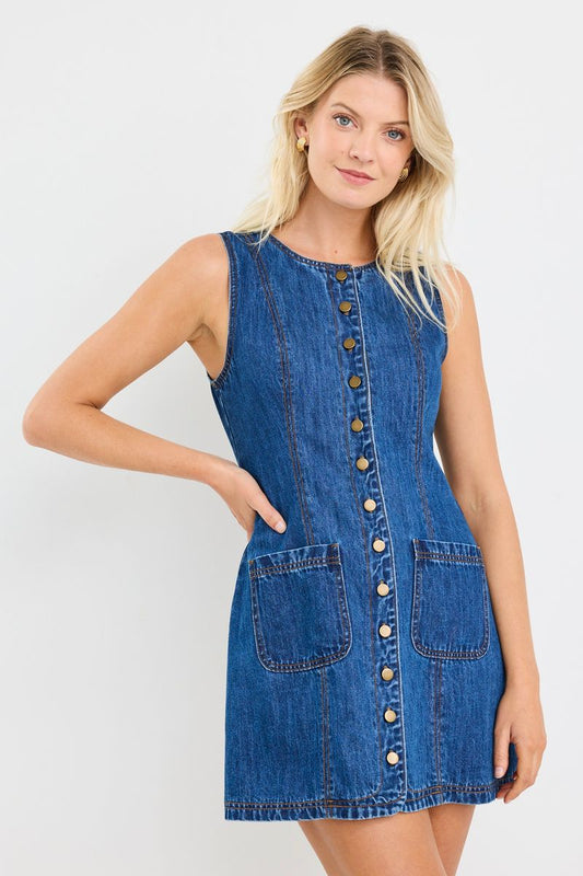 Avenue Denim Mini Vest Dress (Marine Blue)