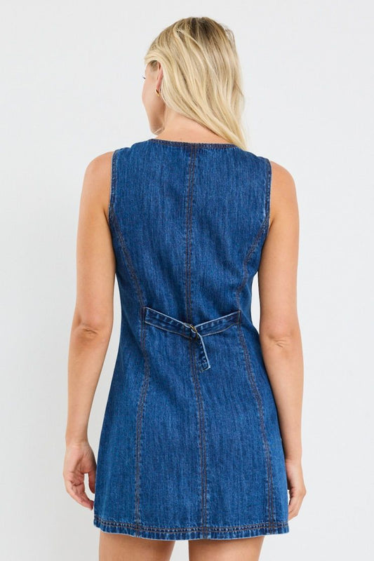 Avenue Denim Mini Vest Dress (Marine Blue)