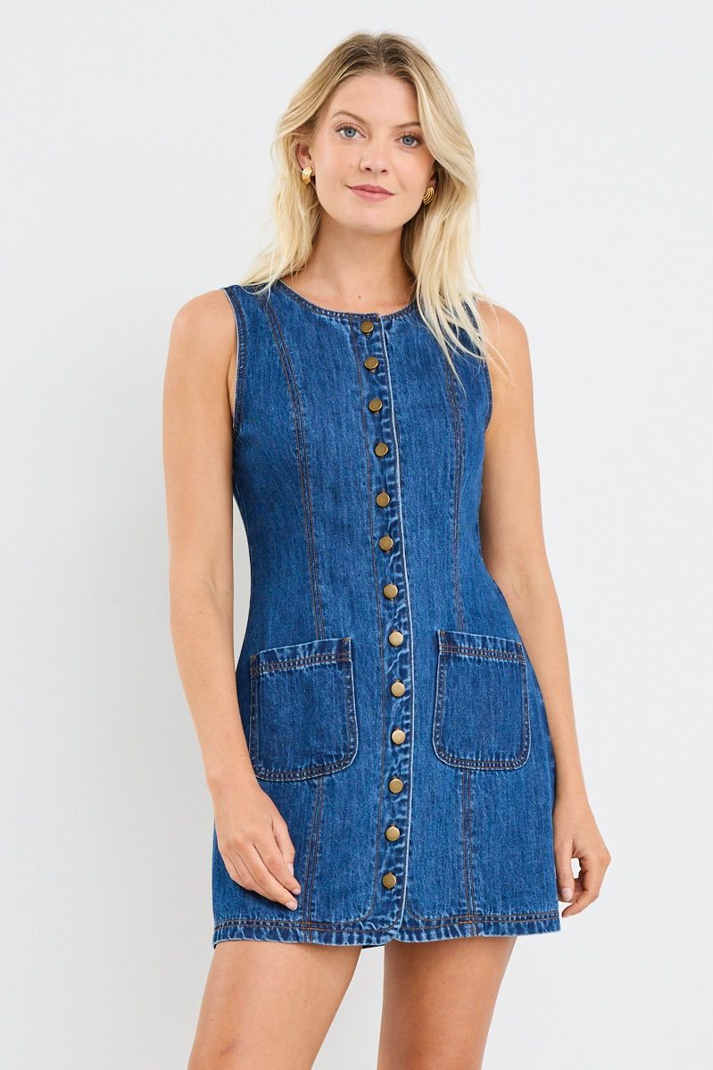 Avenue Denim Mini Vest Dress (Marine Blue)