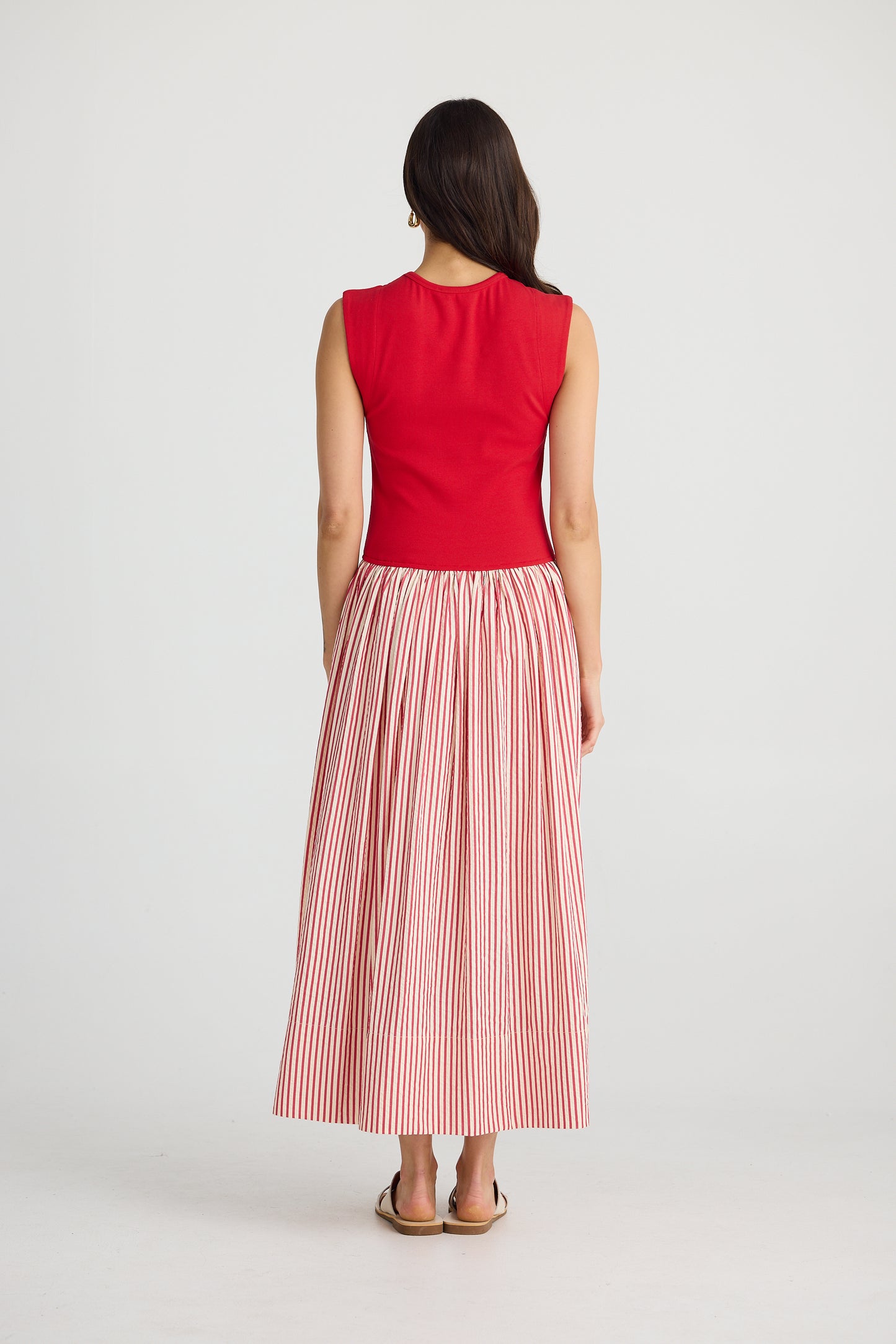 Daphne Dress (White w Red Stripe)