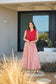 Daphne Dress (White w Red Stripe)