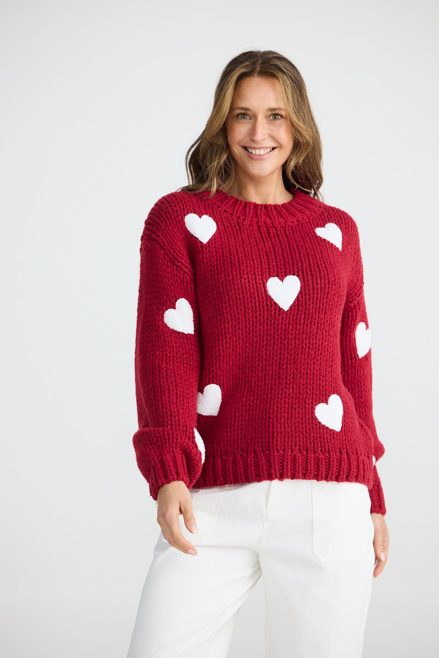 Heart on My Sleeve Knit (Cherry w Off White)