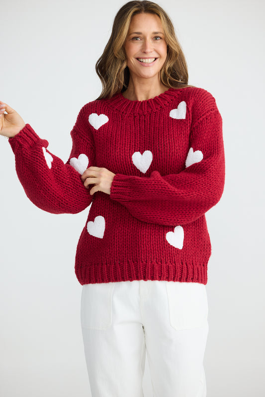 Heart on My Sleeve Knit (Cherry w Off White)