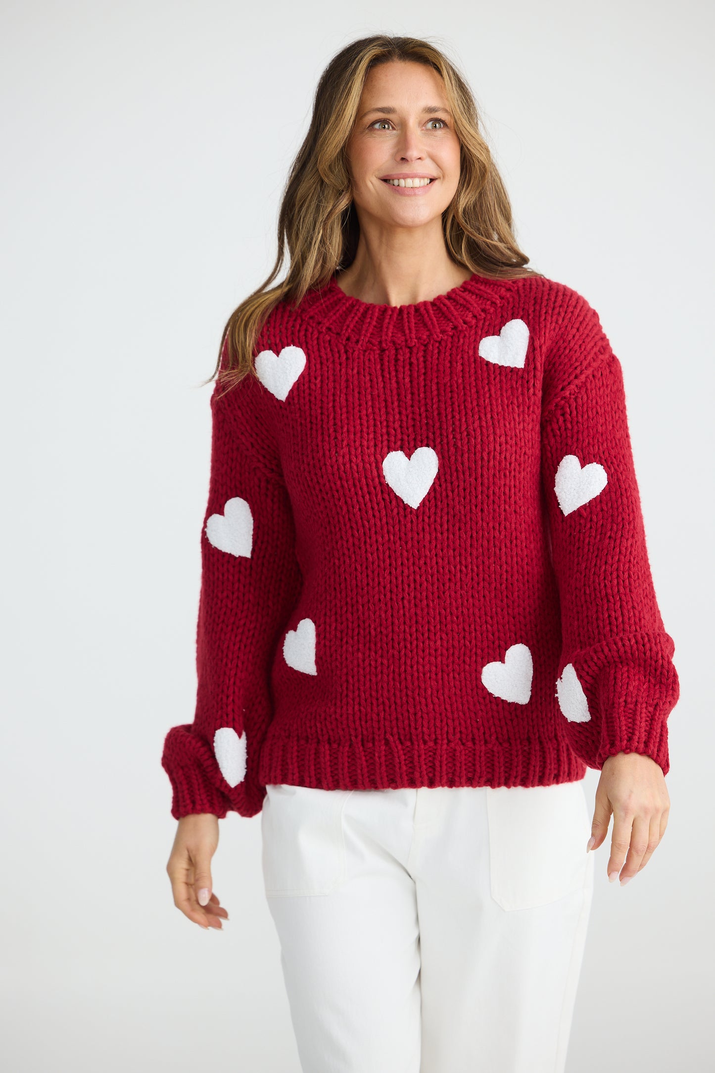 Heart on My Sleeve Knit (Cherry w Off White)