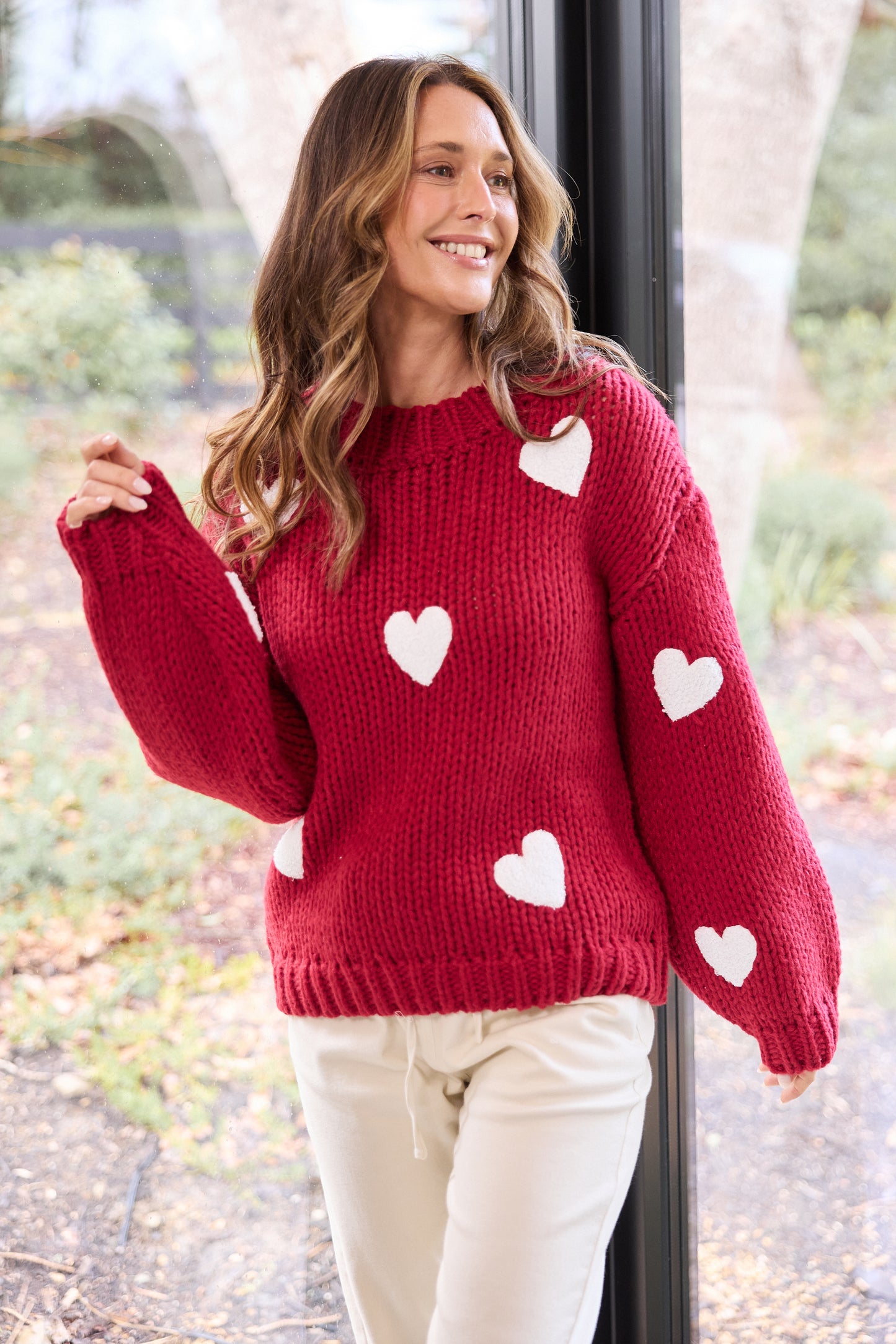 Heart on My Sleeve Knit (Cherry w Off White)
