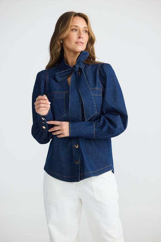 Nicola Denim Blouse (Dark Denim)