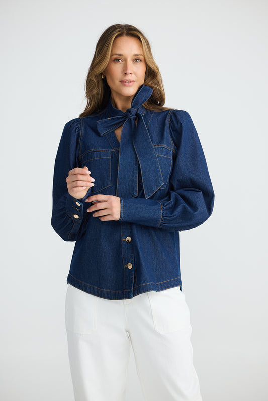 Nicola Denim Blouse (Dark Denim)