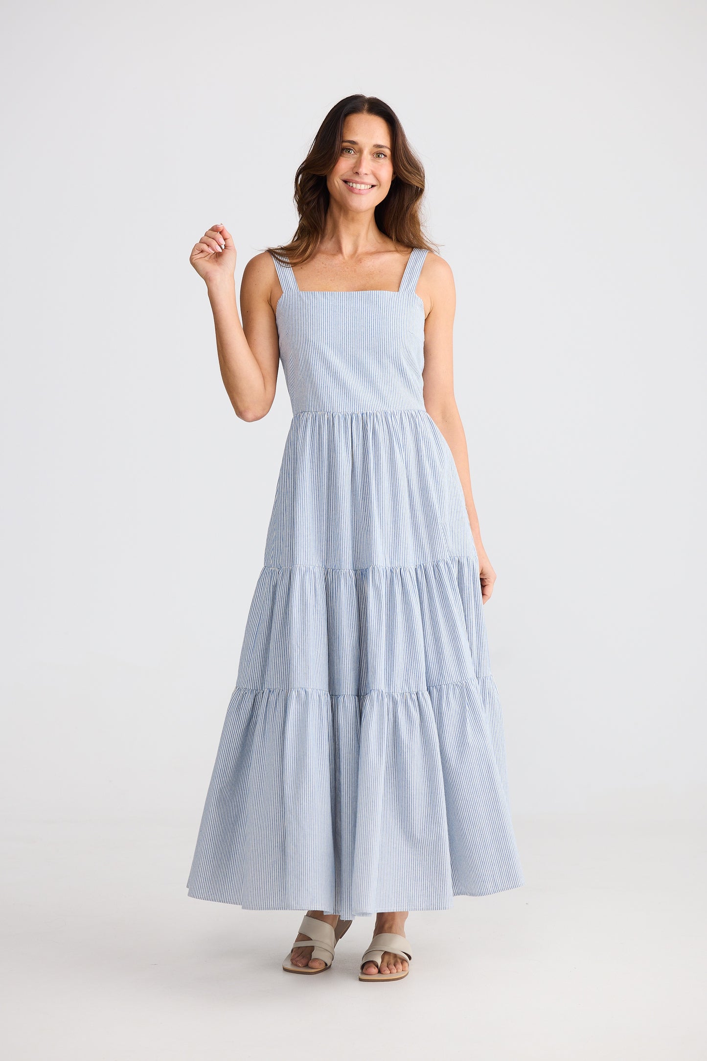 Carmen Dress (Blue Pinstripe)