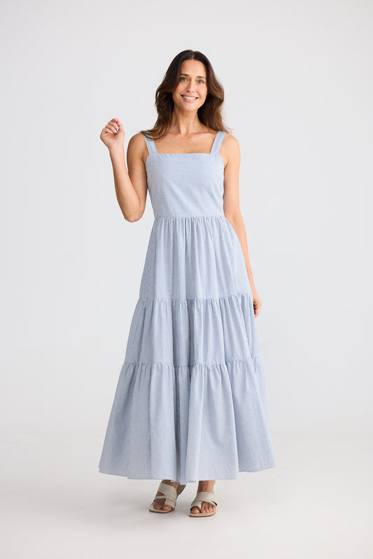 Carmen Dress (Blue Pinstripe)