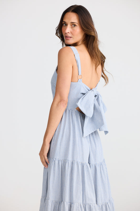 Carmen Dress (Blue Pinstripe)