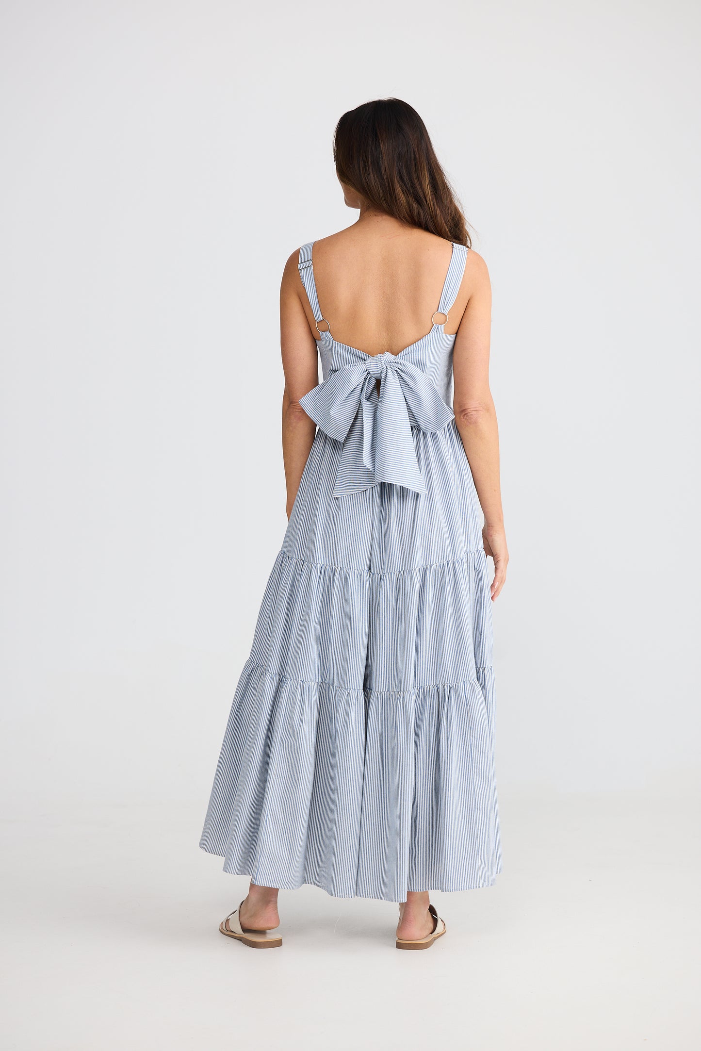 Carmen Dress (Blue Pinstripe)