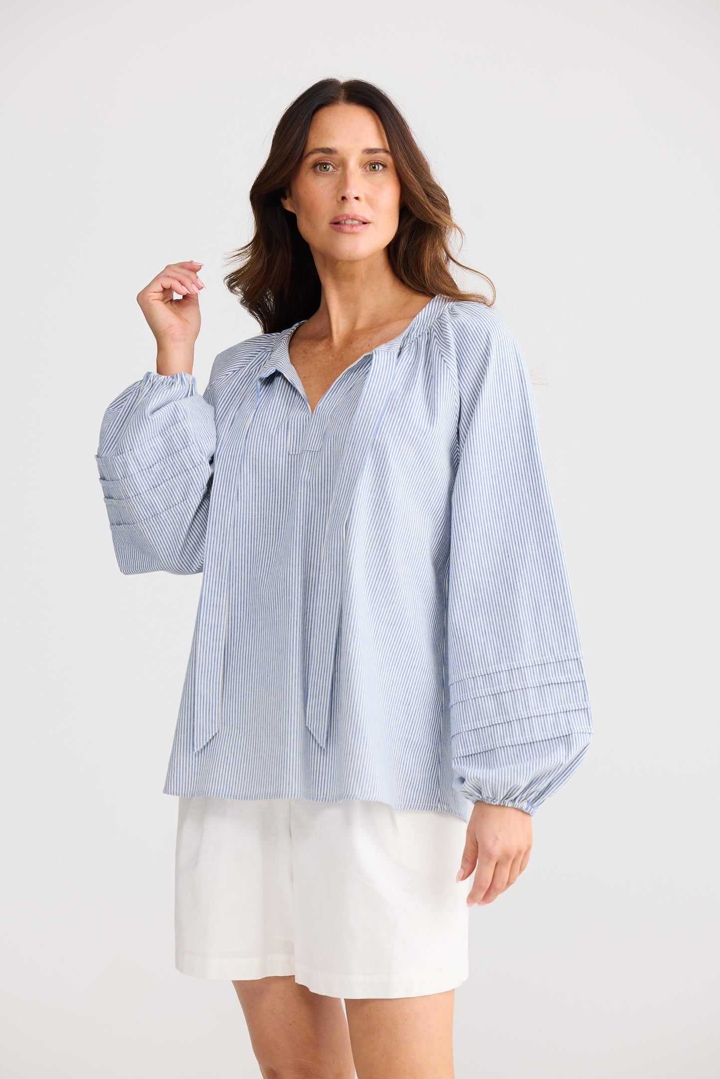 Mardi Blouse (Blue Pinstripe)