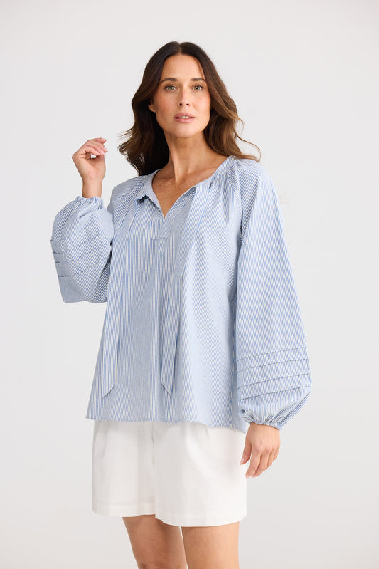 Mardi Blouse (Blue Pinstripe)