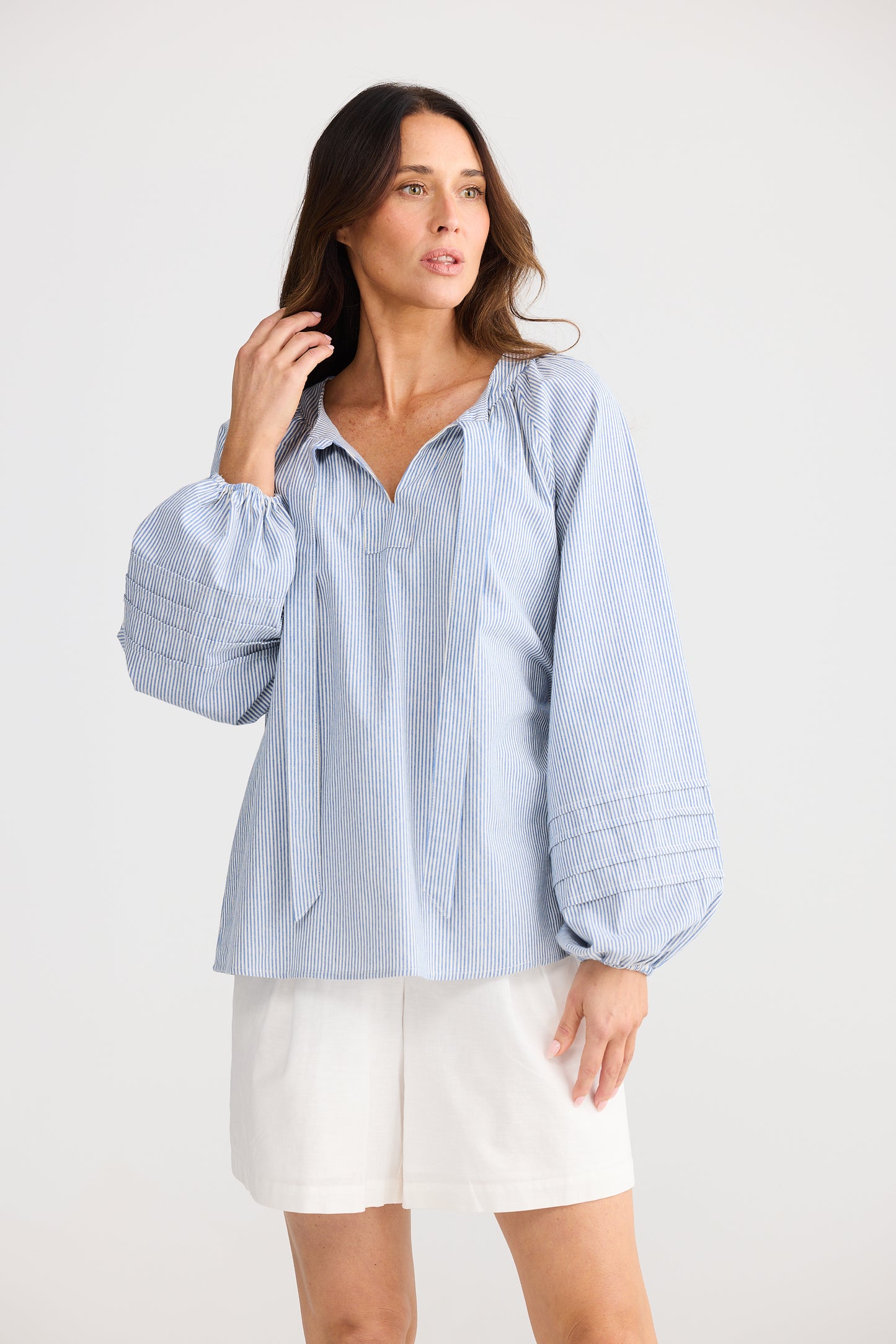 Mardi Blouse (Blue Pinstripe)