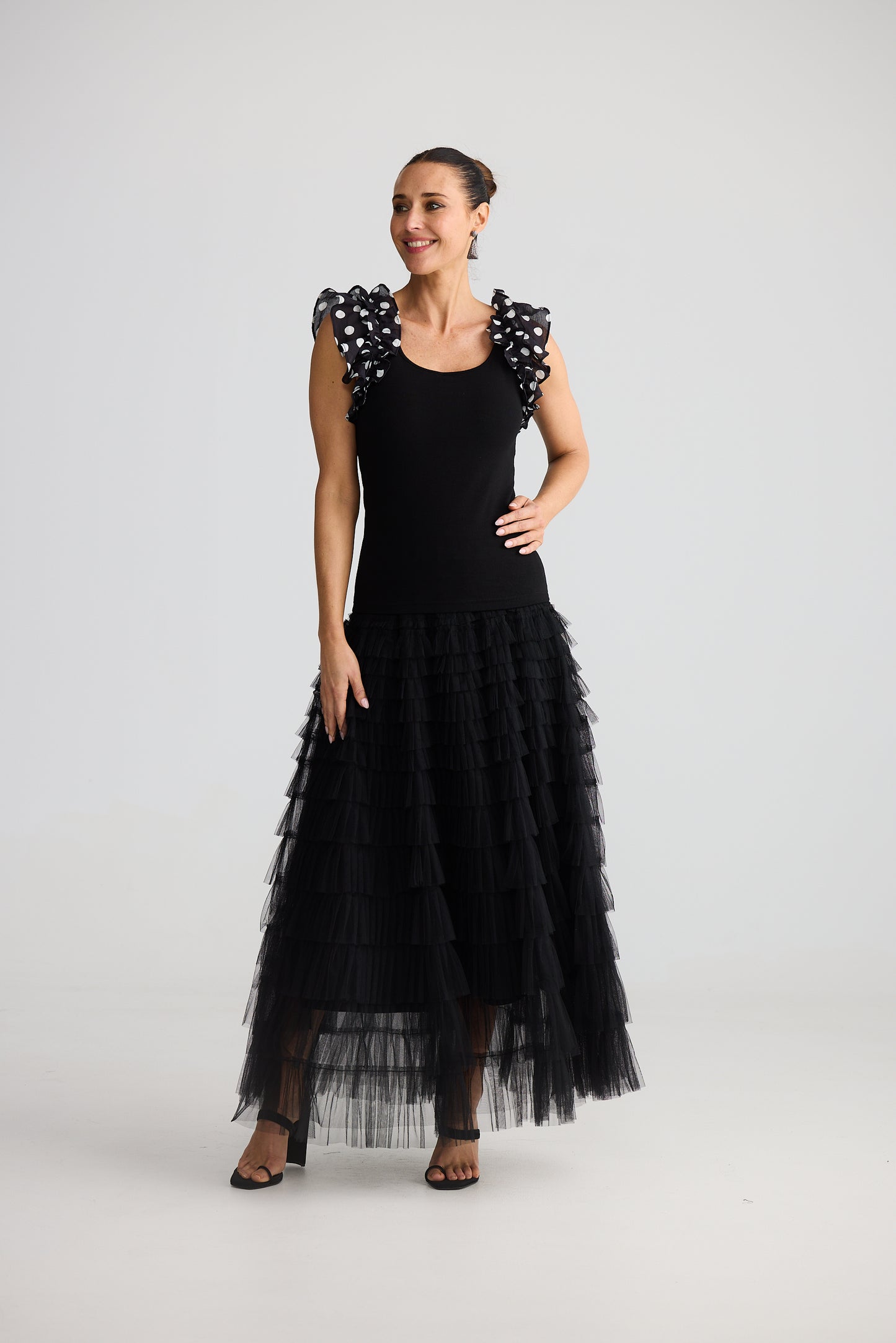 Frills Tank (Black w Spot)