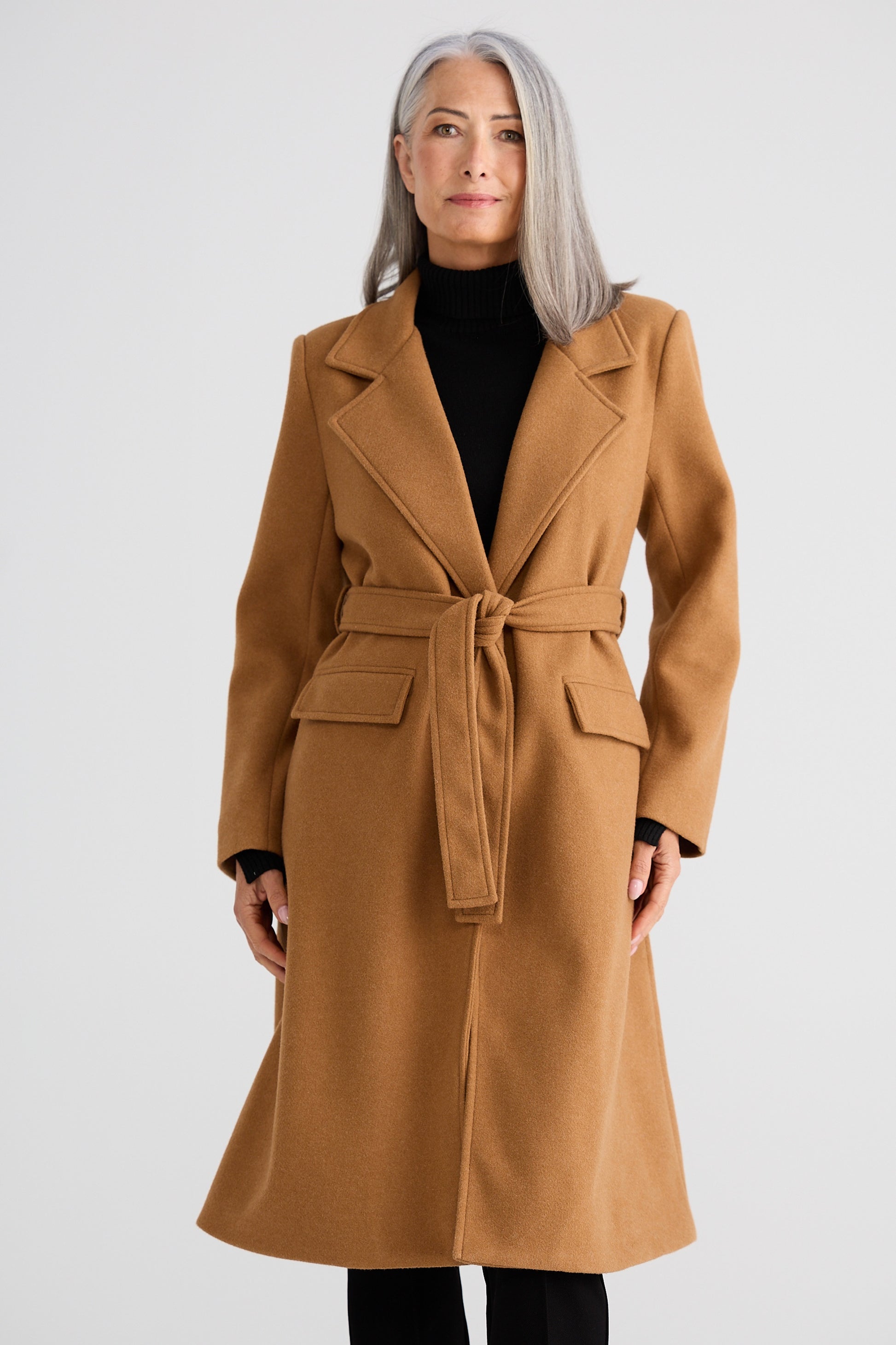 Brave + True Julianne Knee Length Coat in Camel | Women's Coats | Gretel Lane