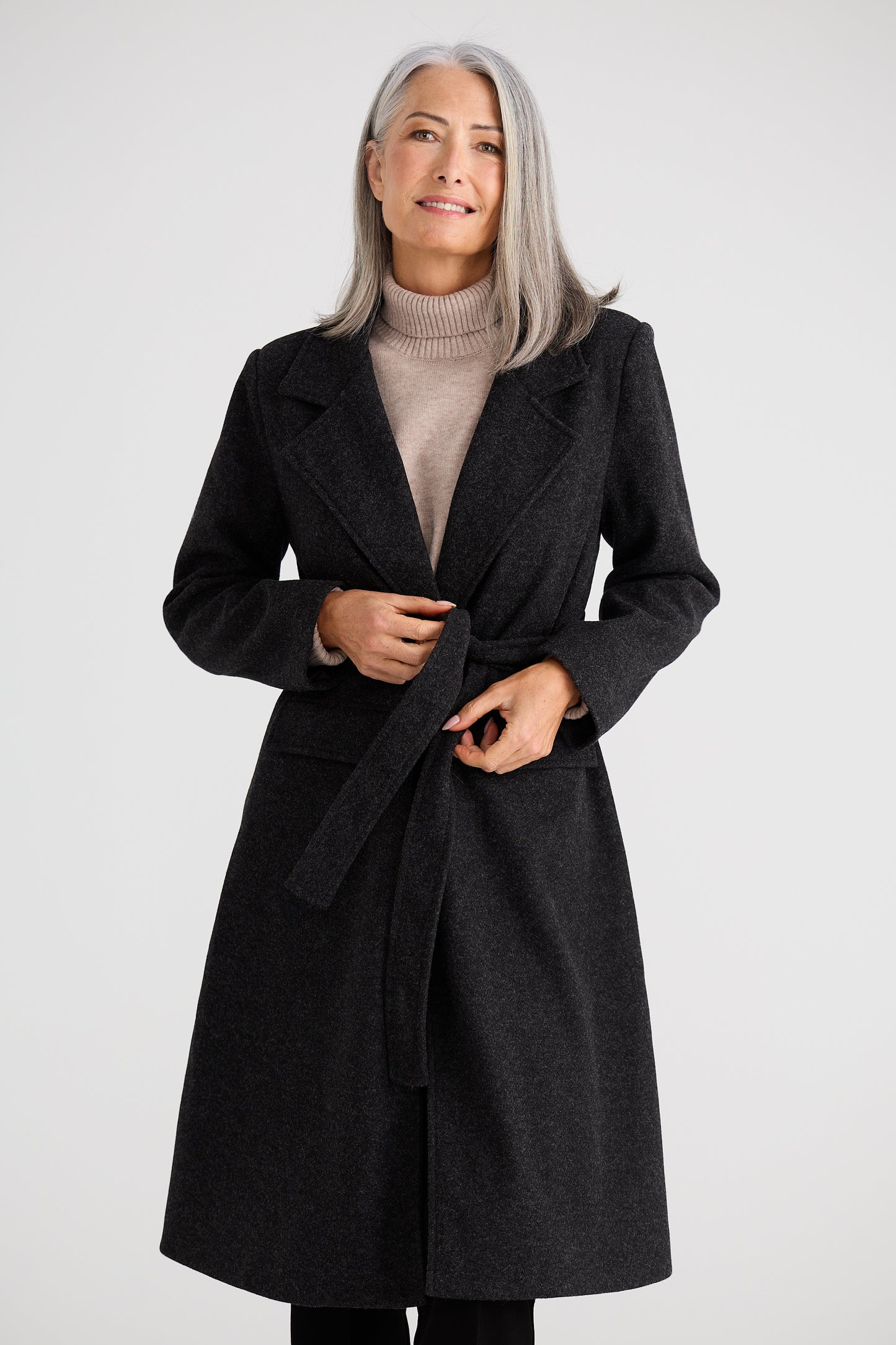 Brave + True Julianne Knee Length Coat in Charcoal | Women's Coats | Gretel Lane