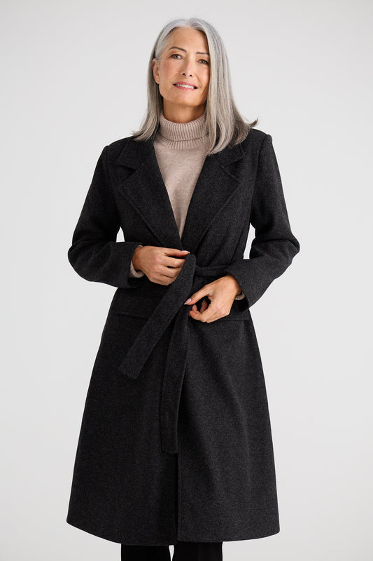 Brave + True Julianne Knee Length Coat in Charcoal | Women's Coats | Gretel Lane