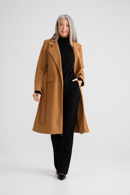 Brave + True Julianne Knee Length Coat in Camel | Women's Coats | Gretel Lane