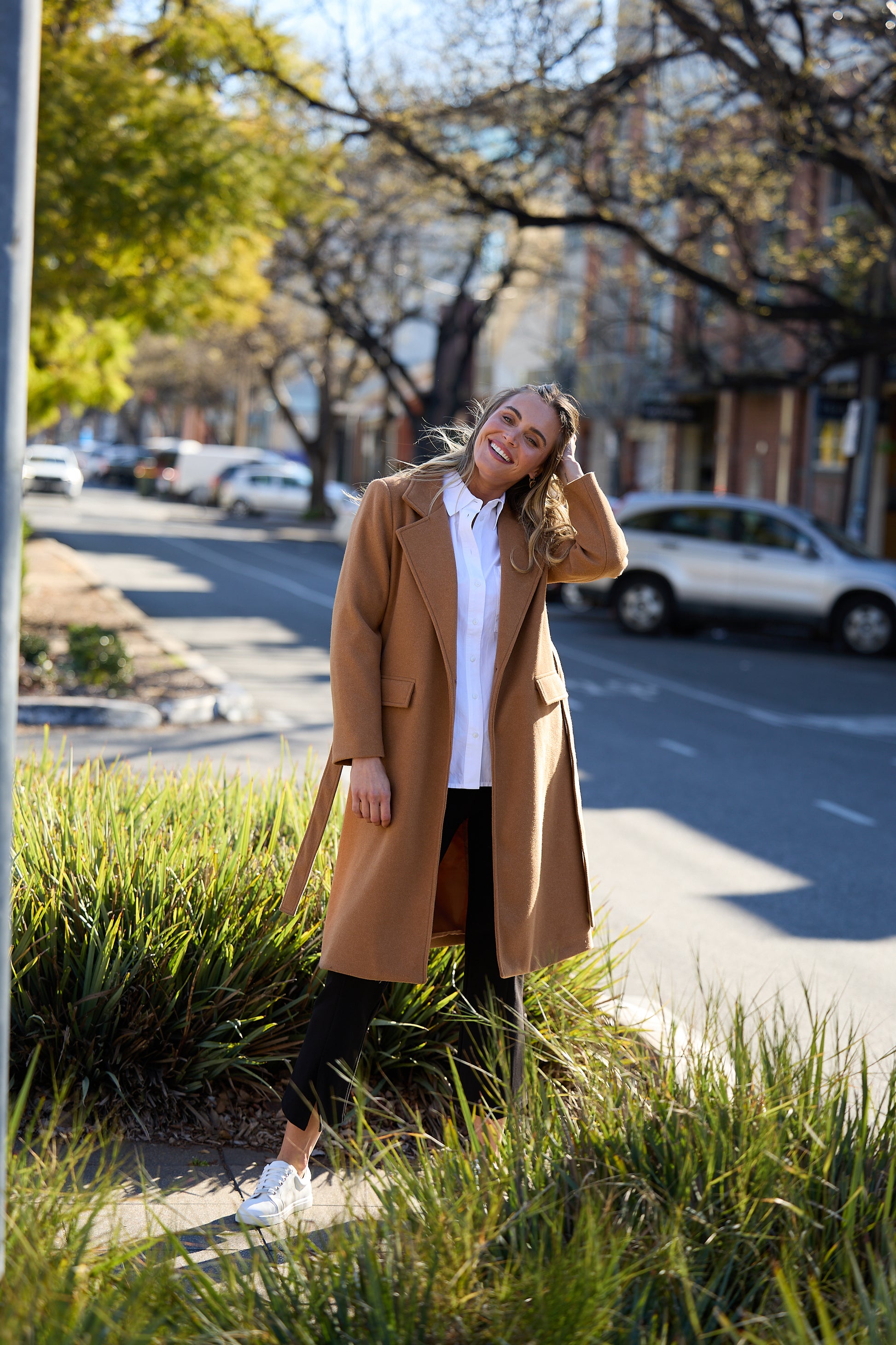 Brave + True Julianne Knee Length Coat in Camel | Women's Coats | Gretel Lane
