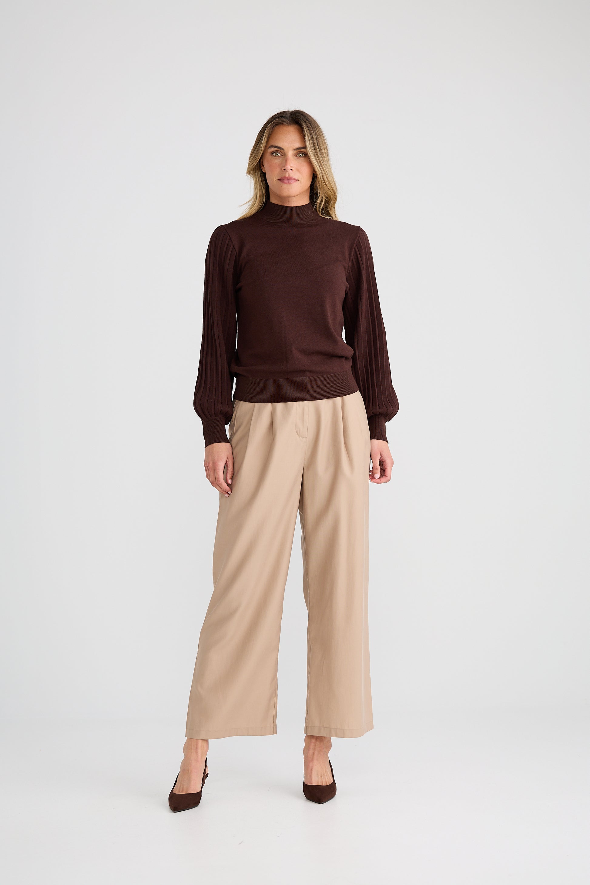 Brave + True Briony Knit Long Sleeve Top in Brown | Women's Clothing | Gretel Lane