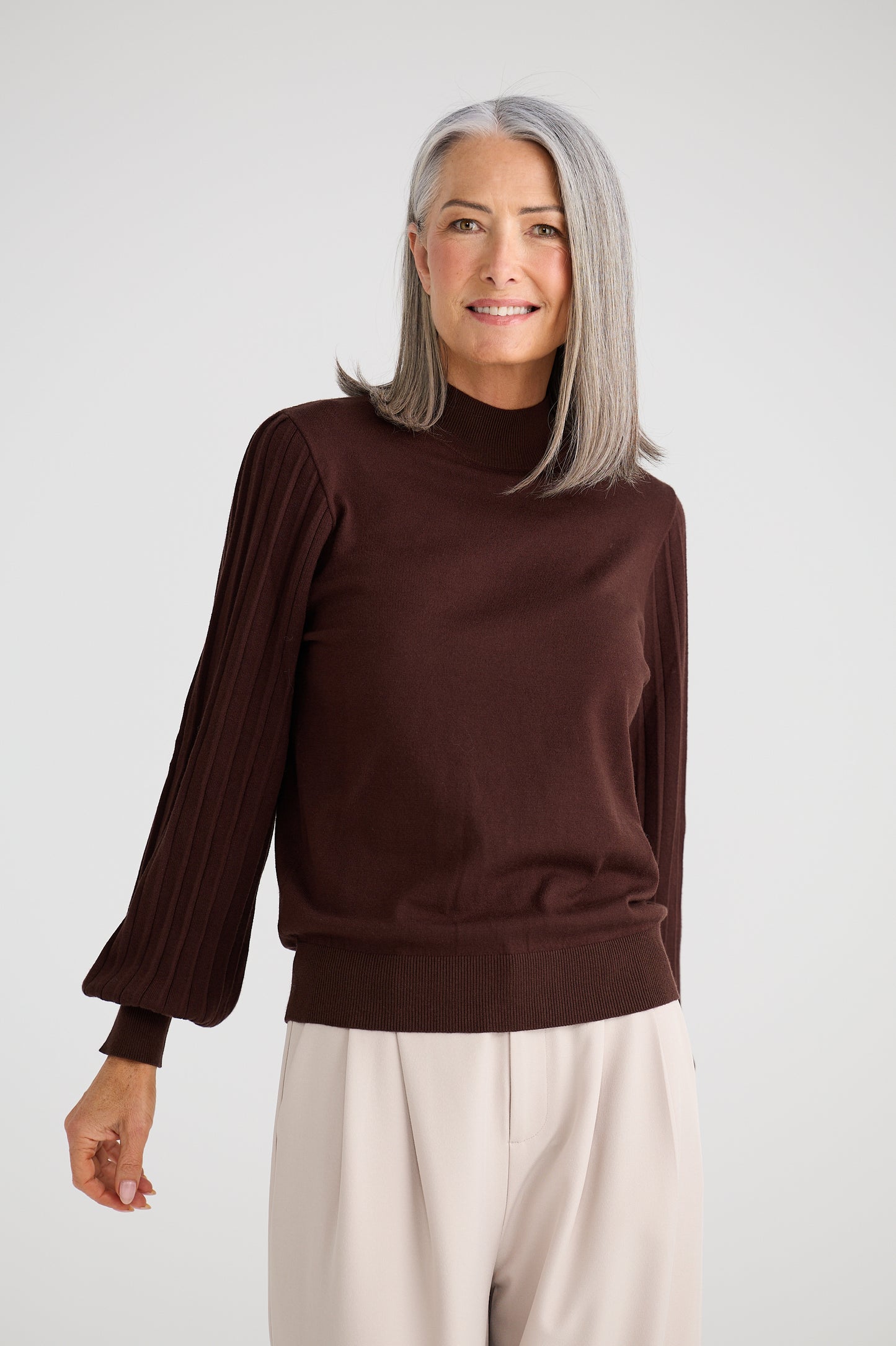 Brave + True Briony Knit Long Sleeve Top in Brown | Women's Clothing | Gretel Lane
