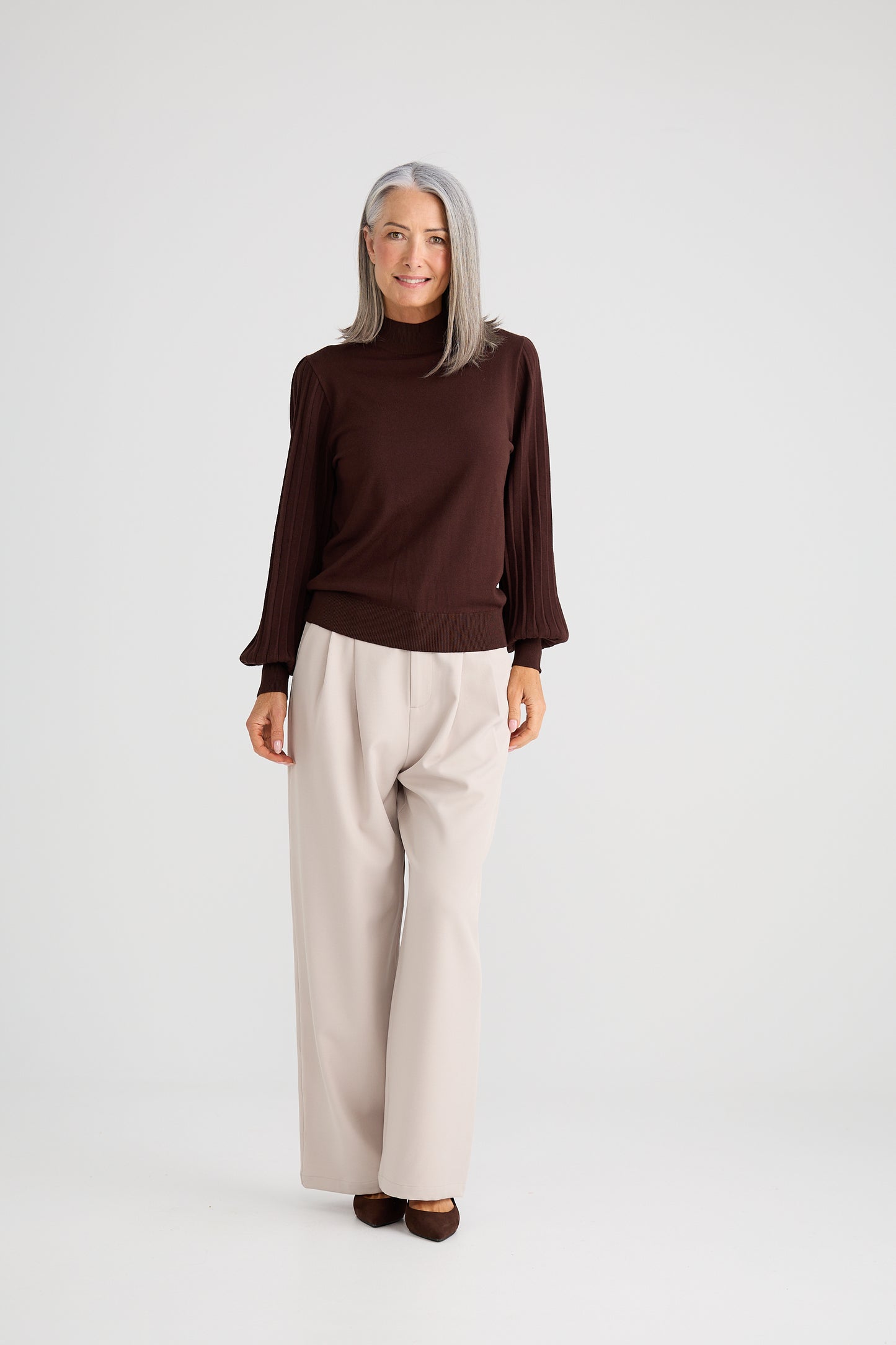 Brave + True Briony Knit Long Sleeve Top in Brown | Women's Clothing | Gretel Lane