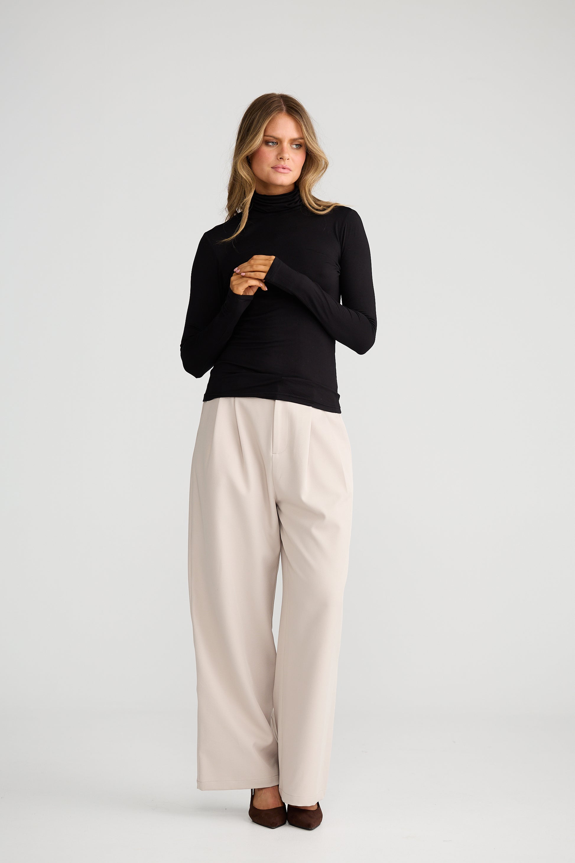 Brave + True Essential Long Sleeve Polo Top in Black | Women's Clothing | Gretel Lane