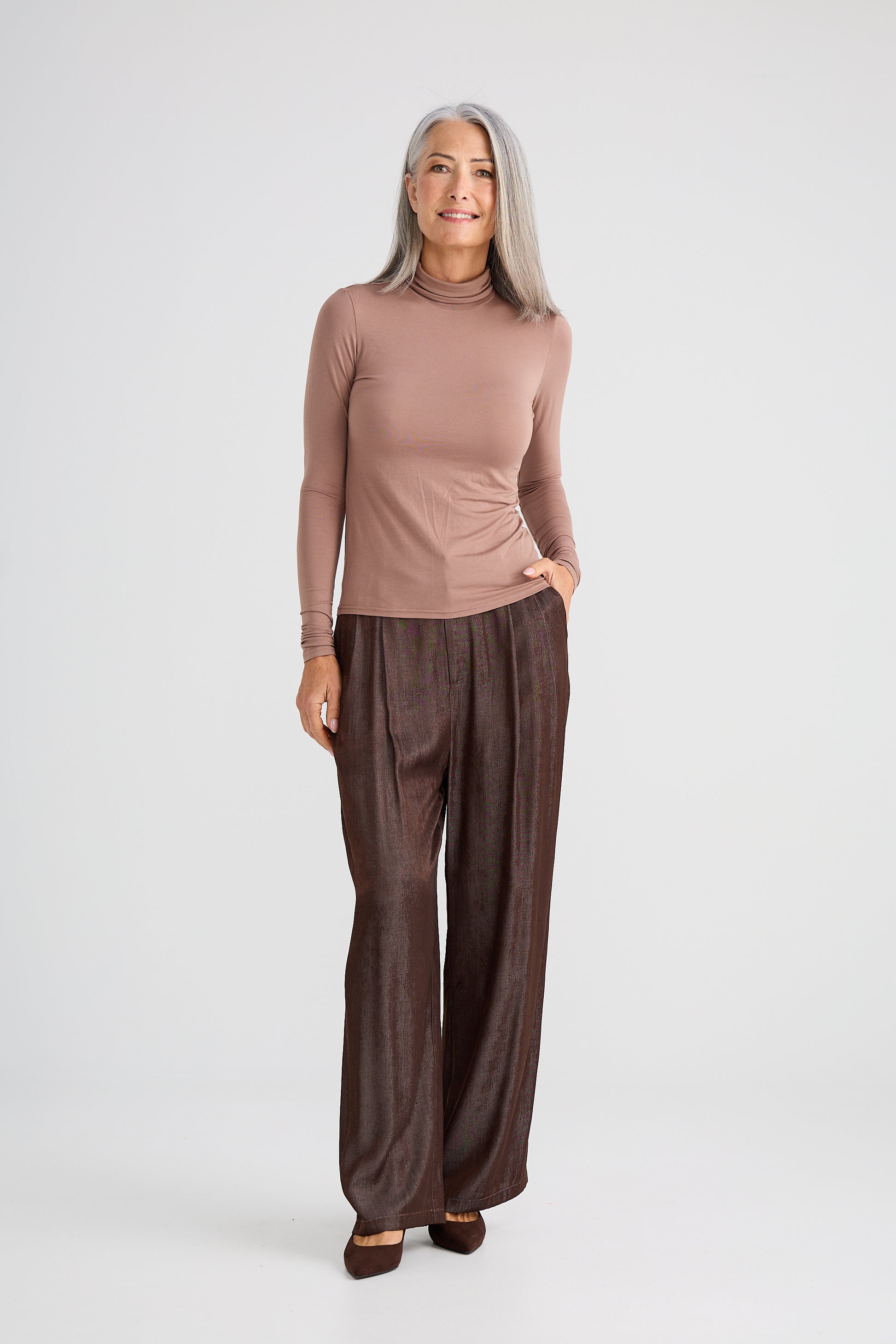 Brave + True Essential Long Sleeve Polo Top in Brown | Women's Clothing | Gretel Lane