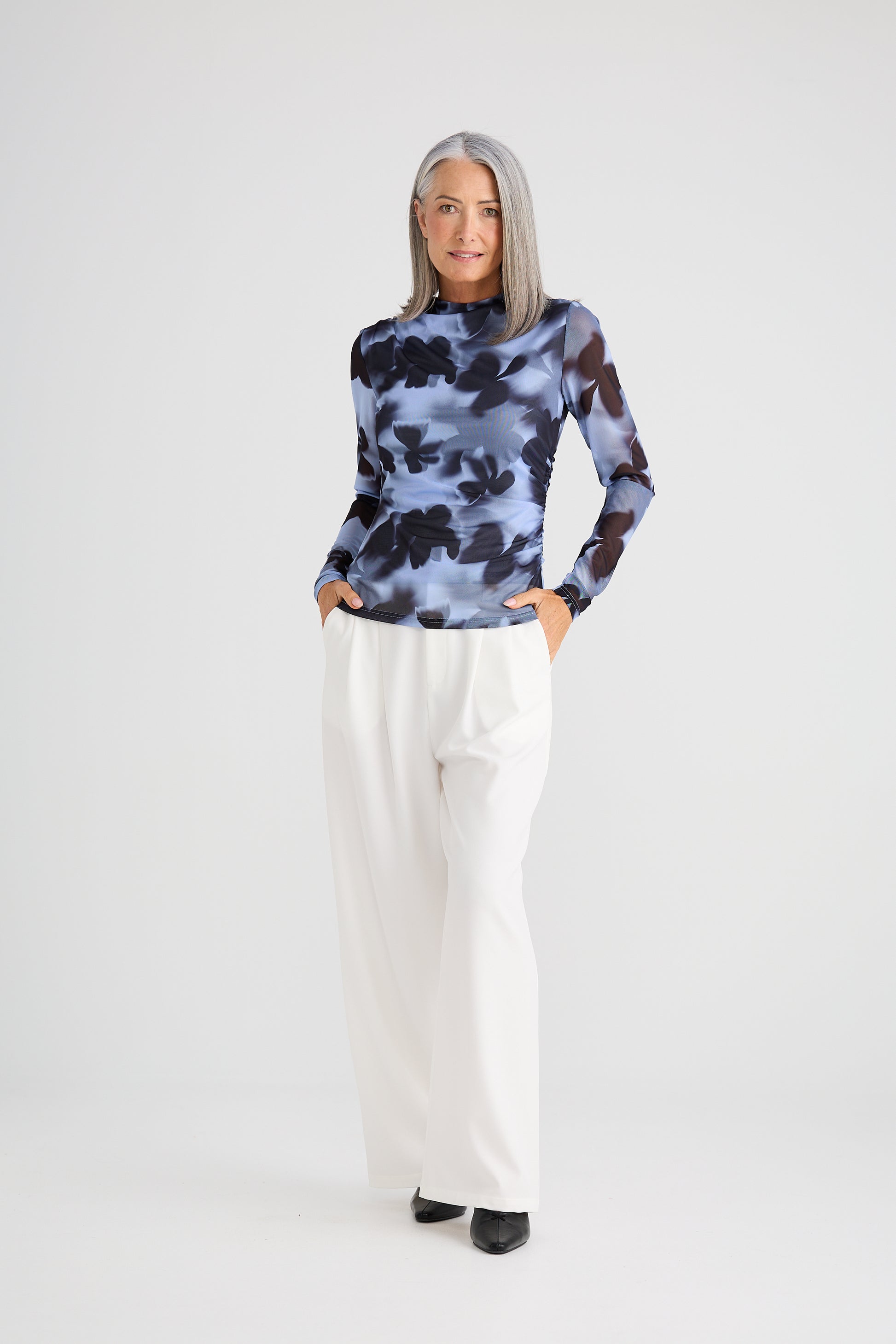 Brave + True Salem Mesh Top in Blue Abstract Floral | Women's Clothing | Gretel Lane