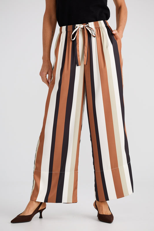 Brave + True Astrid Satin Pant in Tan and Black Stripe | Women's Clothing | Gretel Lane