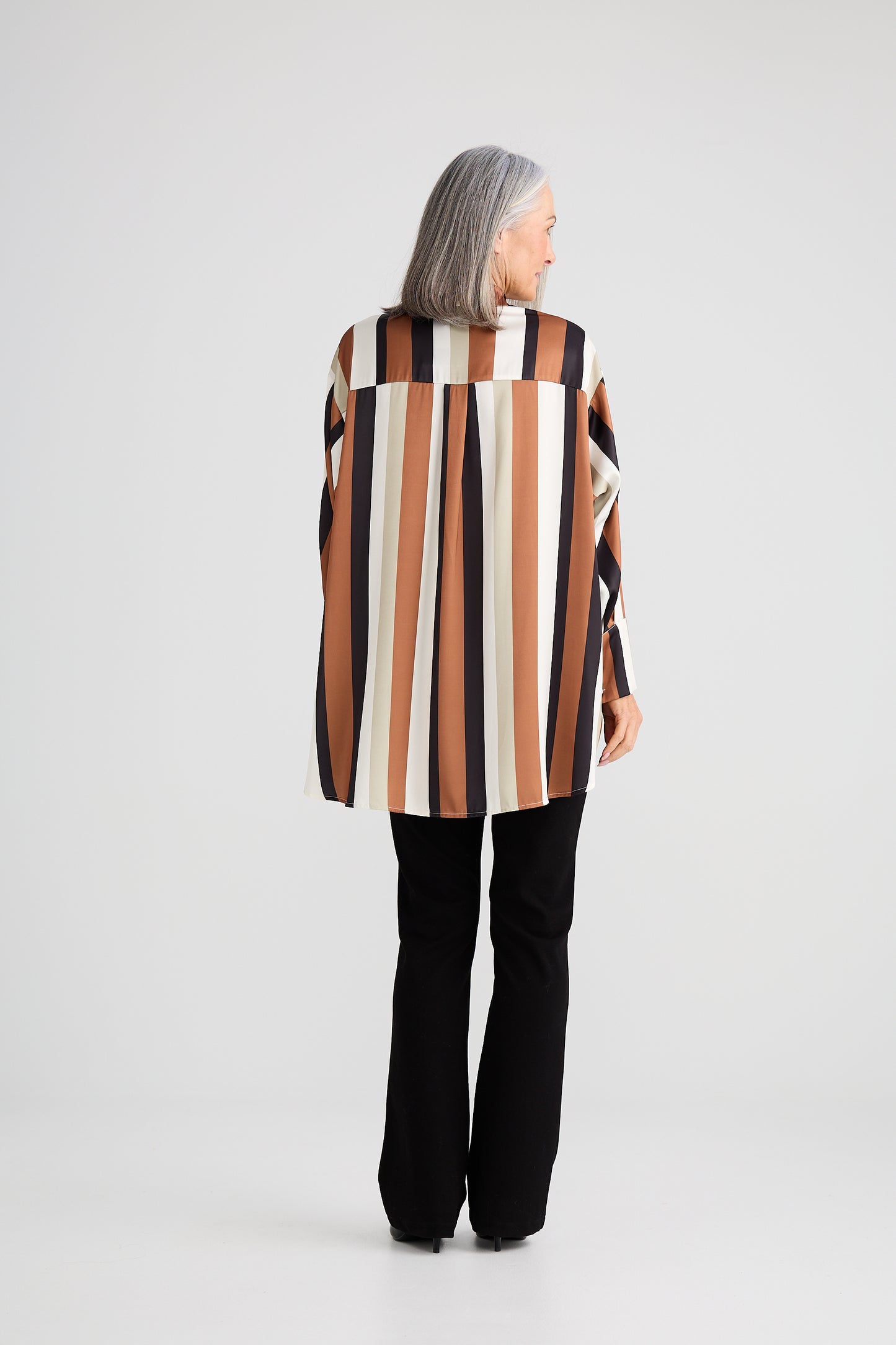 Brave + True Homestead Satin Shirt in Tan and Black Stripe | Women's Fashion | Gretel Lane