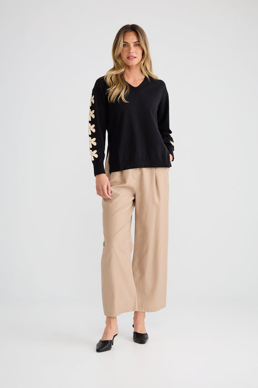 Brave + True Britney V-Neck Knit Jumper in Black Flower | Women's Knitwear | Gretel Lane