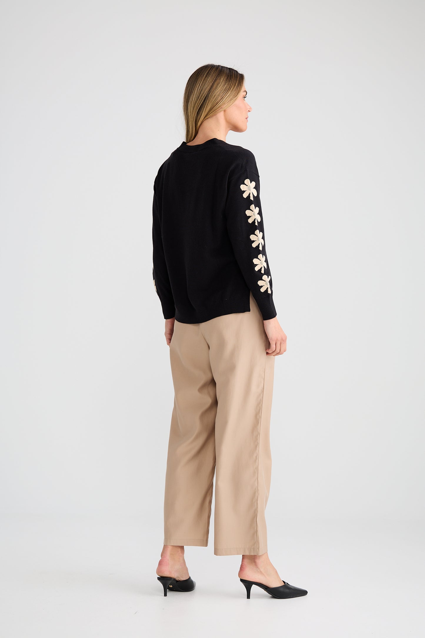 Brave + True Britney V-Neck Knit Jumper in Black Flower | Women's Knitwear | Gretel Lane