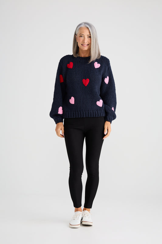 Brave + True Heart On My Sleeve Knit in Navy Multi | Women's Knitwear | Gretel Lane