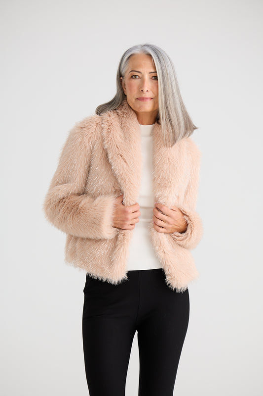 Brave + True Glamour Faux Fur Jacket in Blush Sparkle | Women's Jackets | Gretel Lane