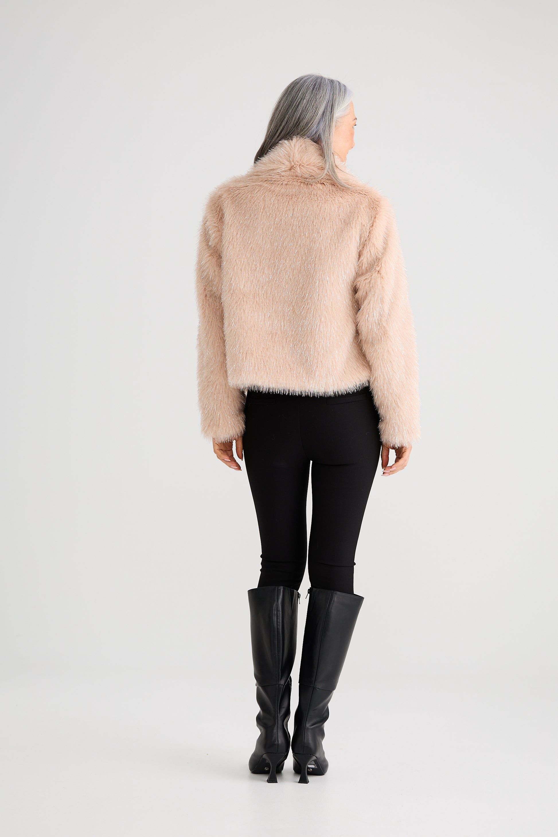 Brave + True Glamour Faux Fur Jacket in Blush Sparkle | Women's Jackets | Gretel Lane