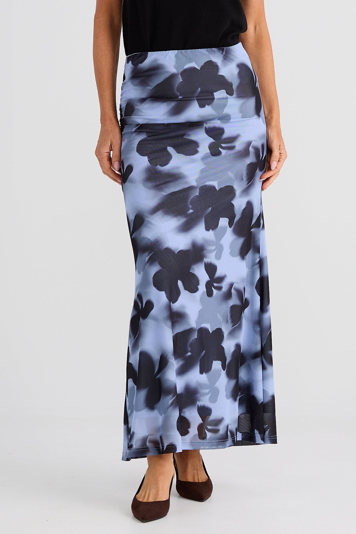 Brave + True Salem Mesh Skirt in Blue Abstract Floral | Women's Clothing | Gretel Lane